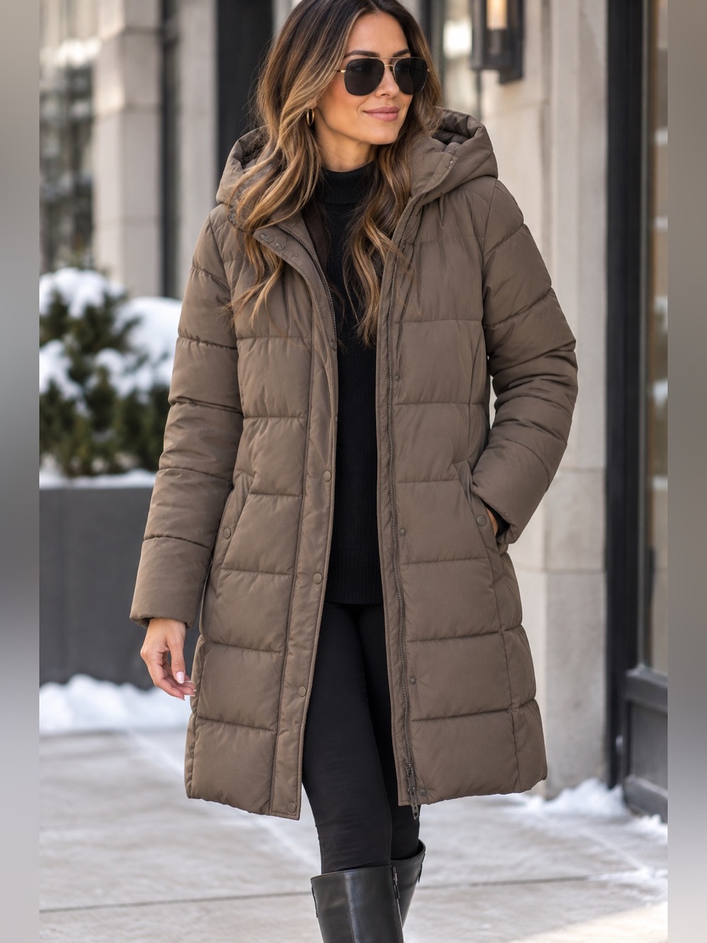 H&M Brown Hooded Puffer Jacket XS